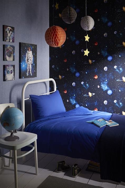 Imagine Fun Space Themed Bedroom Boys Bedroom Wallpaper Outer Space
