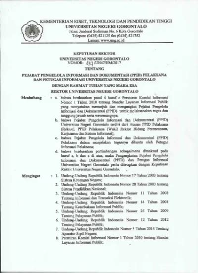 Sk Rektor Ttg Ppid Pelaksana Dan Petugas Informasi Pelaksana