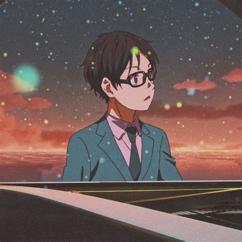 An Anime Character With Glasses And A Suit On Looking At The Stars In