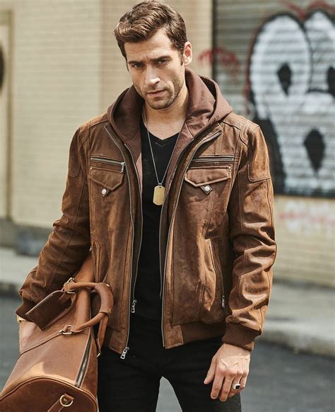 Hooded Brown Biker Jacket Leather Jacket Style Warm Coats For Men