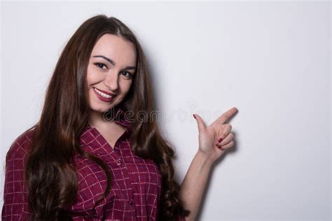 Smiling Business Woman Pointing Finger On Copy Space Stock Image