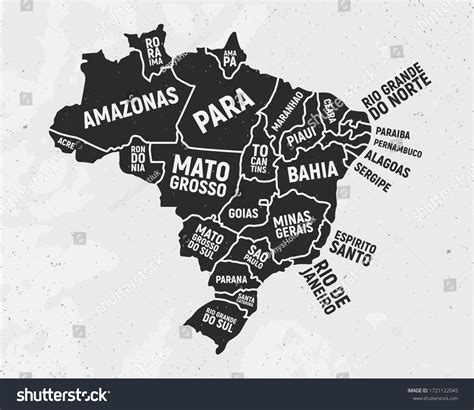 Brazil Map States Poster Map Brazil Vetor Stock Livre De Direitos