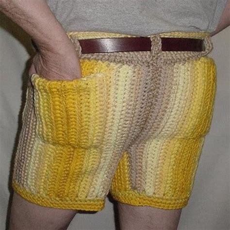 Randomitemdropitem Pair Of Yellow Crocheted Mens Shorts Mid Thigh Length 3 On All Bluff