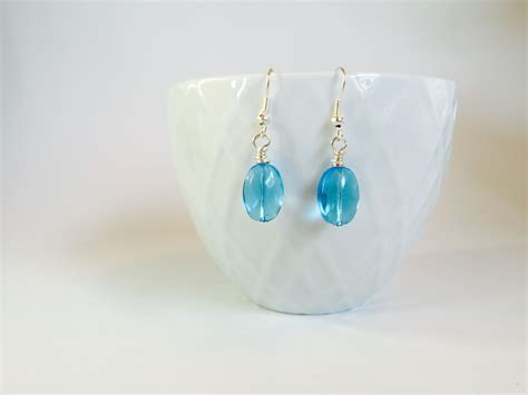 Aqua Blue Oval Glass Bead Earrings Etsy Com Shop Radcrafty Bead