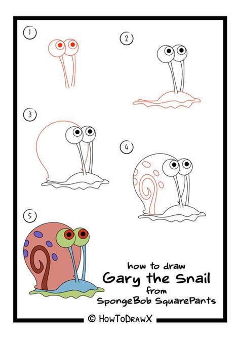 Drawing Lesson 100 How To Draw Gary The Snail From Spongebob