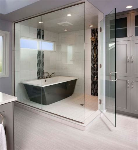 decoration the bathroom with glass enclosed showers toilet and bidet design photo