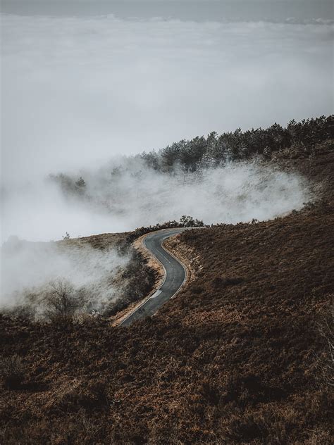 Road Hill Clouds Aerial View Hd Phone Wallpaper Peakpx
