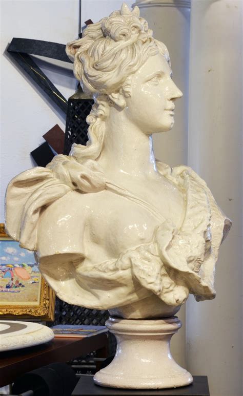 20th Century Italian Glazed Terracotta Bust Of A Young Noble Woman For