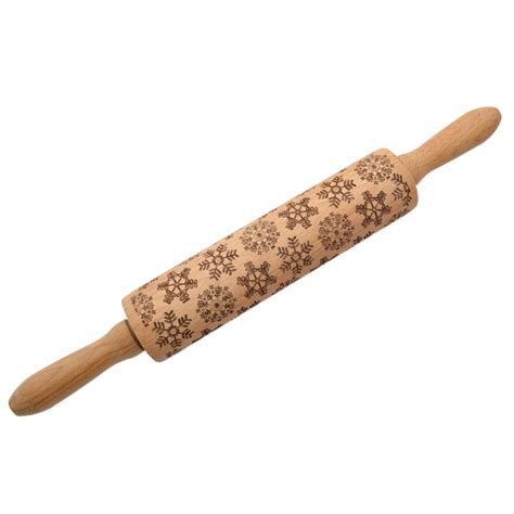 Embossing Rolling Pin Wooden Laser Engraved For Diy