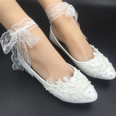 Women Ribbon Style Bridal Ballet Flatswedding Flat Shoes With Lace
