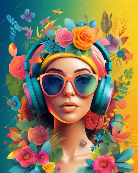 Premium Ai Image A Woman Wearing Headphones And A Colorful Flower
