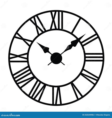 Black And White Illustration Of A Wall Clock Face With Roman Numerals Vector Stock Vector