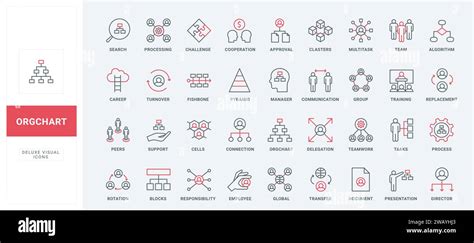 Structure And Hierarchy Of Corporate Company Org Chart Line Icons Set