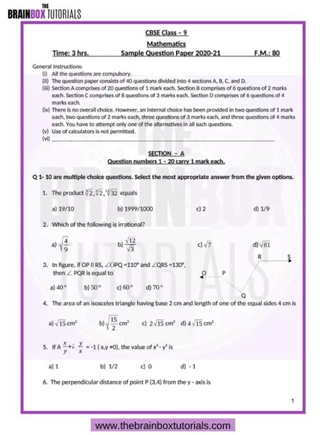 CBSE Class Mathematics Sample Paper For Free PDF