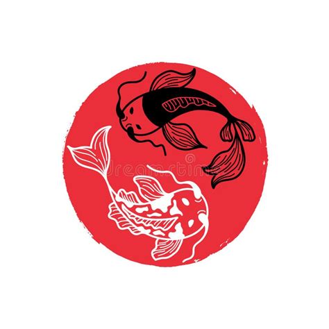 Carpa Japonesa Koi En El Punto De Encuentro Rojo Icono De C Rculo