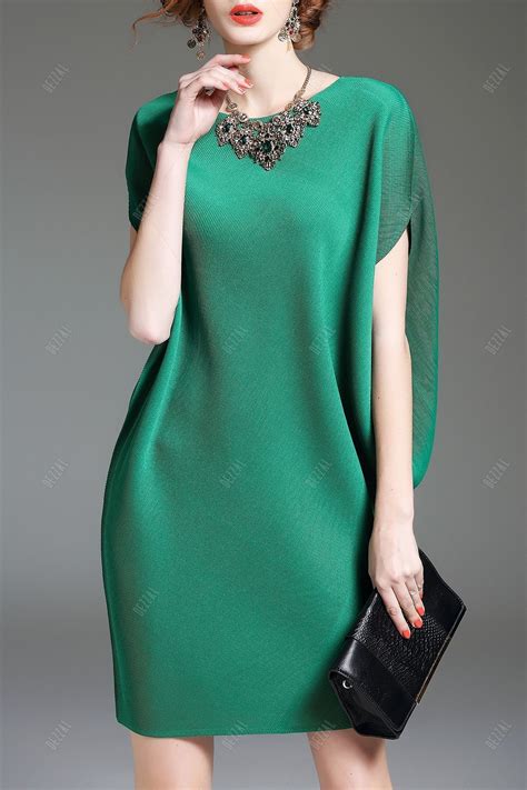 Batwing Sleeve Mini Shift Dress GREEN ONE SIZE FIT SIZE XS TO M