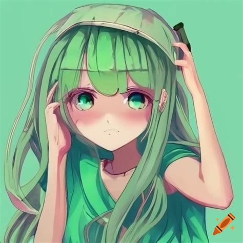 Cute Anime Girl With Green Mushroom On Craiyon