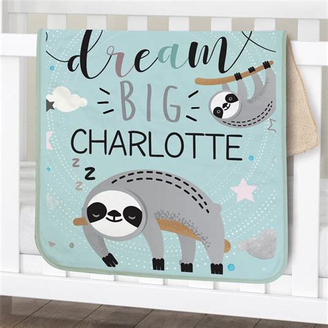 Personalized Dream Big Sloth Baby Blanket Personalized Baby Ts