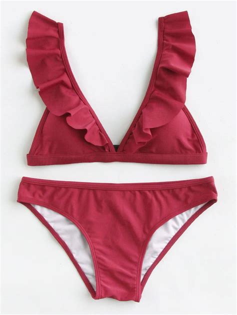 Shop Ruffle Detail Adjustable Strap Bikini Set Online Shein Offers