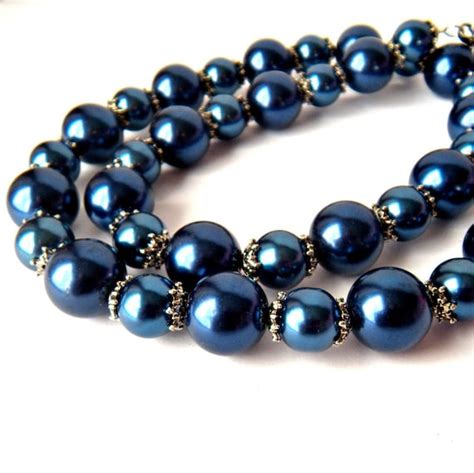 Navy Blue Chunky Glass Pearl Beaded Statement Necklace By Pilboxx