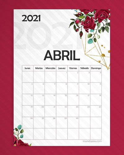 Calendario Abril 2021 Infantil Calendario Mensual 2021 Para Imprimir