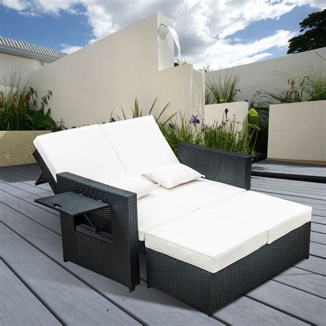 Outsunny 2 Seater Assembled Garden Patio Outdoor Rattan Furniture Sofa Sun Lounger Daybed With