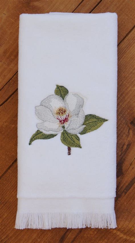 Magnolia Towel Magnolia Embroidered Hand Towel Or Fingertip Etsy In