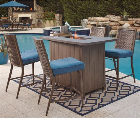 Signature Design By Ashley Partanna 5 Piece Bar Table With Fire Pit Set