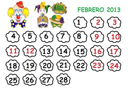 Cosillas De Infantil Calendario Del Mes De Febrero