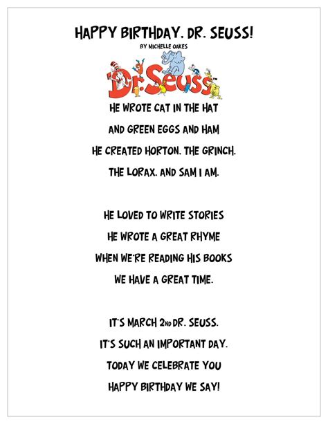Happy Birthday Dr Seuss Poem And Craft With Images Dr Seuss