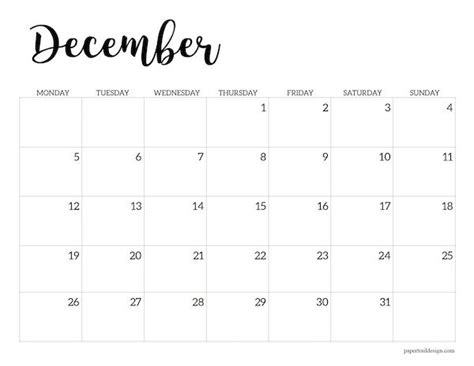 December 2022 Monday Start Free Printable Calendar Page A Black And
