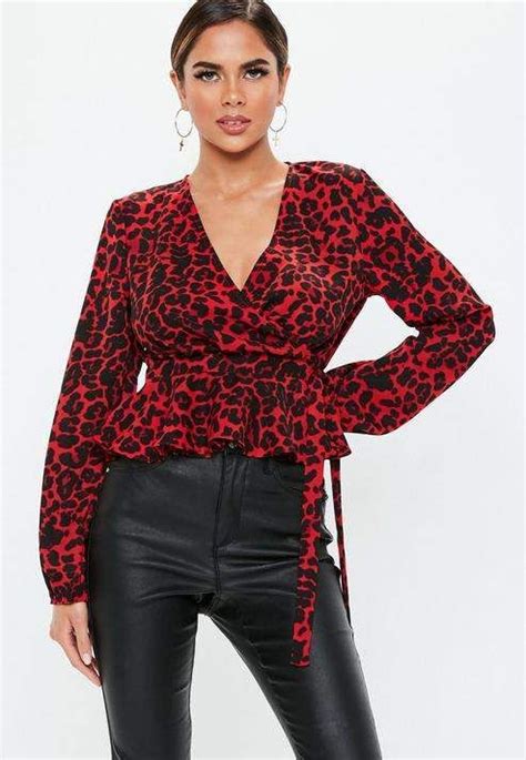Missguided Red Animal Print Frill Hem Blouse Print Blouse Outfit