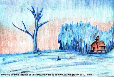 Learn How To Draw Snow Scenery Winter Season Step By Step Drawing