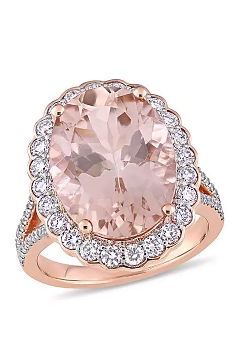 Belk And Co Oval Morganite And 1 14 Ct Tw Diamond Halo Ring In 14k