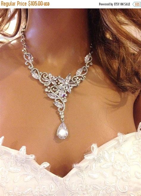Wedding Jewelry Set Bridal Bib Necklace Earrings By Glamduchess