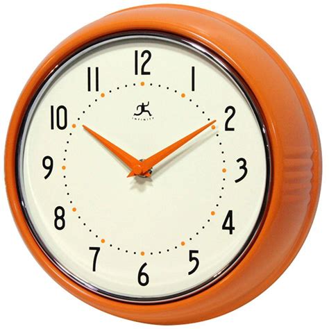 Infinity Instruments 9 12 In Orange Retro Round Metal Wall Clock