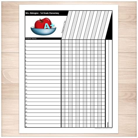 Teachers Grade Sheet Grade School Elementary Apple Printable