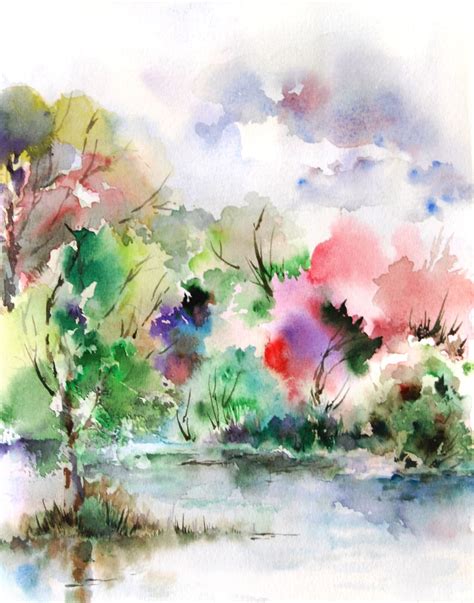 Watercolor Print Of Summer Landscape Abstract By Canotstopprints
