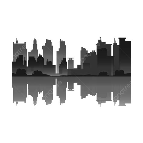 City Skyline Building Black And White Clipart With Reflection City