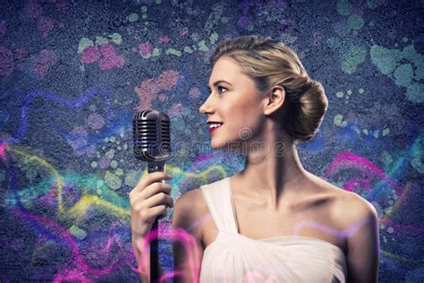 Attractive Female Singer With Microphone Stock Photo Image Of Model