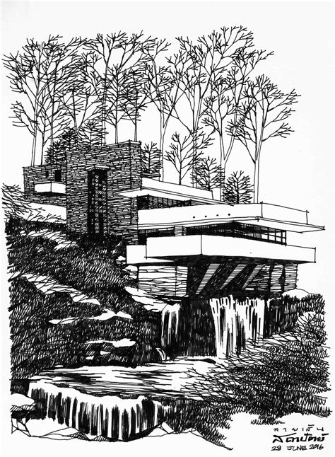 Falling Water House Sketch Architecture Design Sketch Architecture