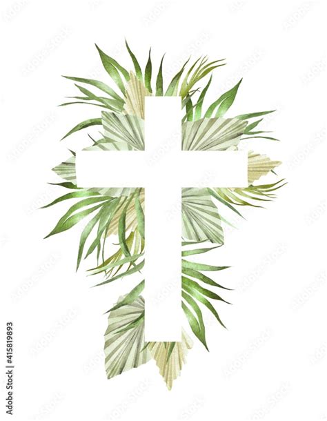 Watercolor Illustration The Christianity Cross Is White On A