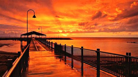 Sunset At Redcliffe Jetty Queensland Australia Hd Wallpaper