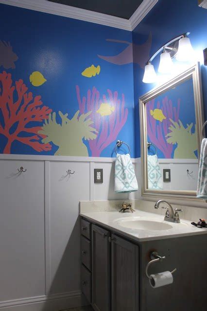 Under the sea bathroom wall art 8x10 kid s ocean bathroom decor fish bathroom under the sea hang wash flush brush emryprints 5 out of 5 stars 1 057 12 fish wall stickers for kids under the sea wall decals for toddlers bathroom bedroom window bathtub baby s nursery and children s classroom. Hometalk | DIY Under the Sea-Themed Kid's Bathroom
