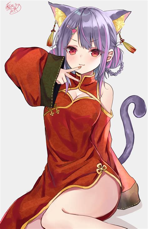 Wallpaper Anime Girls Vertical Chinese Dress Cat Girl Cat Ears