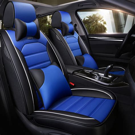 luxury car seat cover 5 seats sedan front rear cushions universal blue us ebay