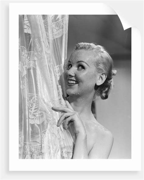 1950s Portrait Of Wet Blonde Peeking Around Shower Curtain Posters And Prints By Corbis