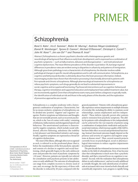 Pdf Schizophrenia