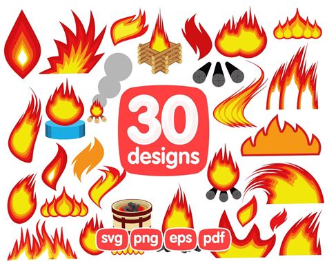 30 Flame Clipart Bundle Fire Clipart Flame Png Flame Eps Etsy Clip