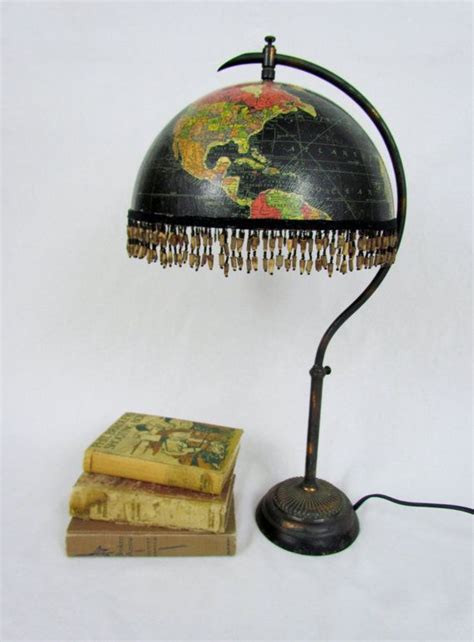 Vintage Black Globe Table Lamp Upcycled From Antique Copper Lamp Base